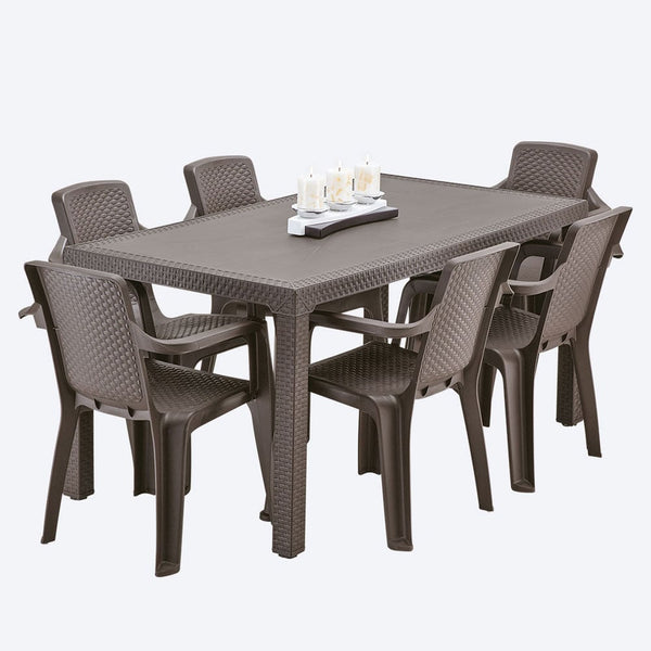 Mesa Eterna Familiar + 6 Sillas Eternas con Brazos Wengue / Rimax