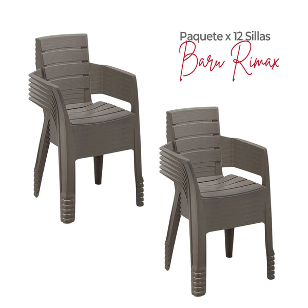 Paquete x 12 Sillas con Brazos Barú Mocca / Rimax