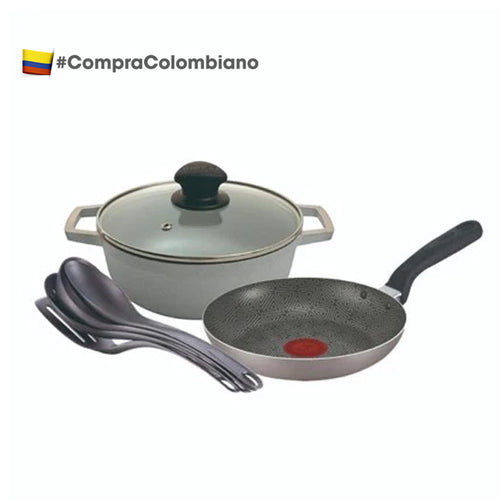 Set de Cocina: Caldero 20 cm + Sartén 20 cm + Juego x 4 Utensilios / Imusa