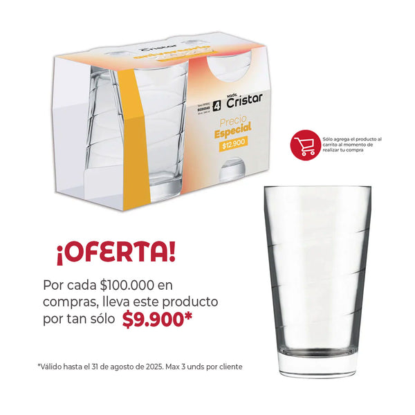 Set x 4 Vasos Spiral Bebidas 12.7 oz Aniversario / Cristar