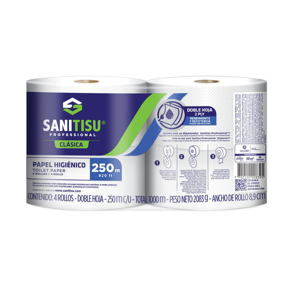 Papel Higiénico x 4 Rollos Blanco / Sanitisu Professional