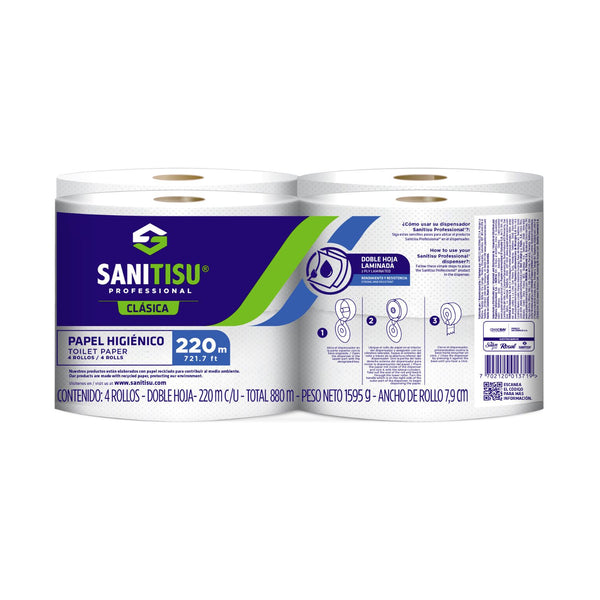 Papel Higiénico x 4 Rollos Blanco / Sanitisu Professional