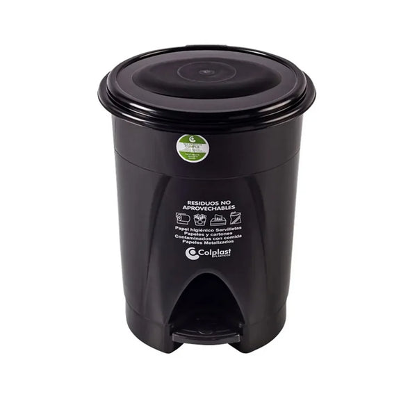 Papelera Pedal Redonda 25 Litros Negra / Colplast