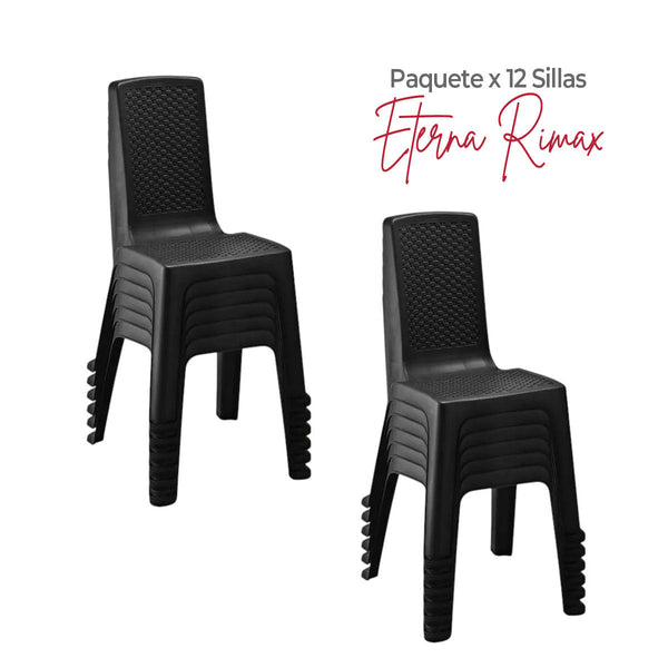 Paquete x 12 Sillas sin Brazos Eterna Negra / Rimax