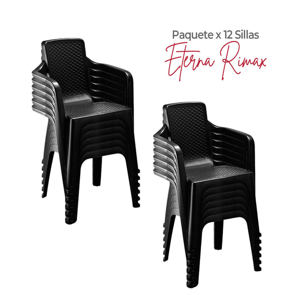Paquete x 12 Sillas con Brazos Eterna Negra / Rimax