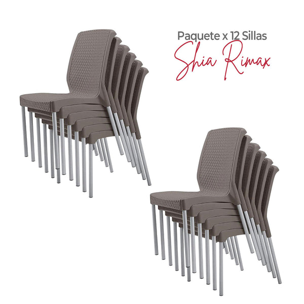 Paquete x 12 Sillas Shia Con Brazos Mocca / Rimax