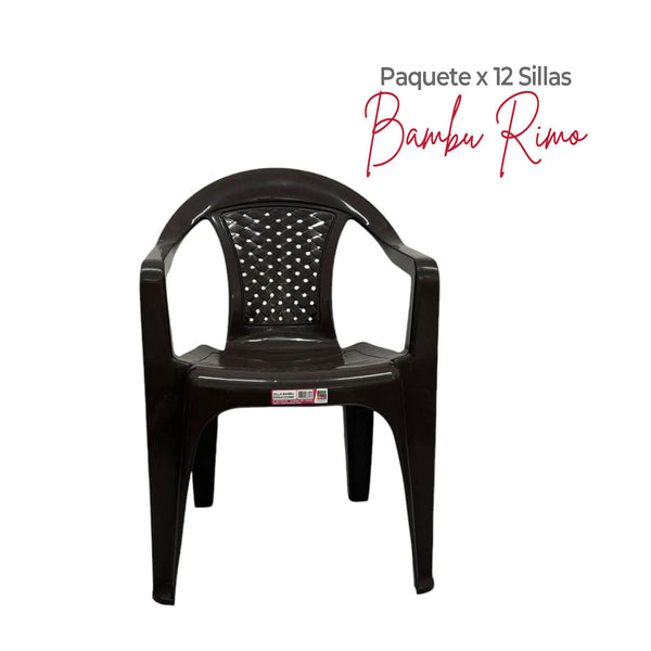 Paquete x 12 Sillas con Brazos Bambú Wengue / Rimoplásticas