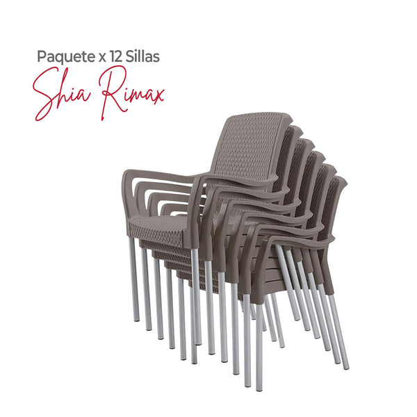 Paquete x 12 Sillas Shia con Brazos Mocca / Rimax