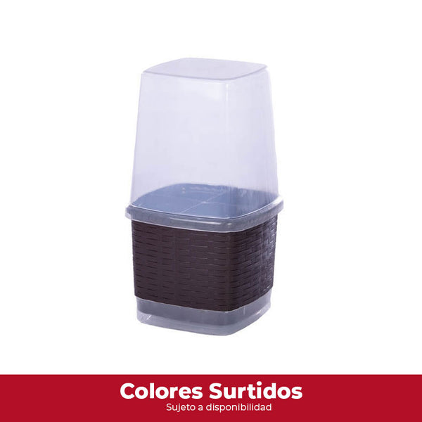 Porta Cubiertos con Tapa Rattan / Novedades Plásticas
