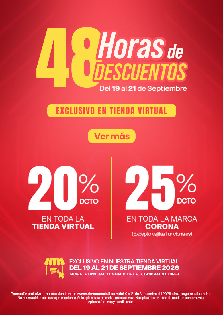 Banner móvil 48 Horas de Descuentos: 20% OFF en la tienda virtual de La 13 y 25% OFF en la marca Corona, del 19 al 21 de septiembre.
