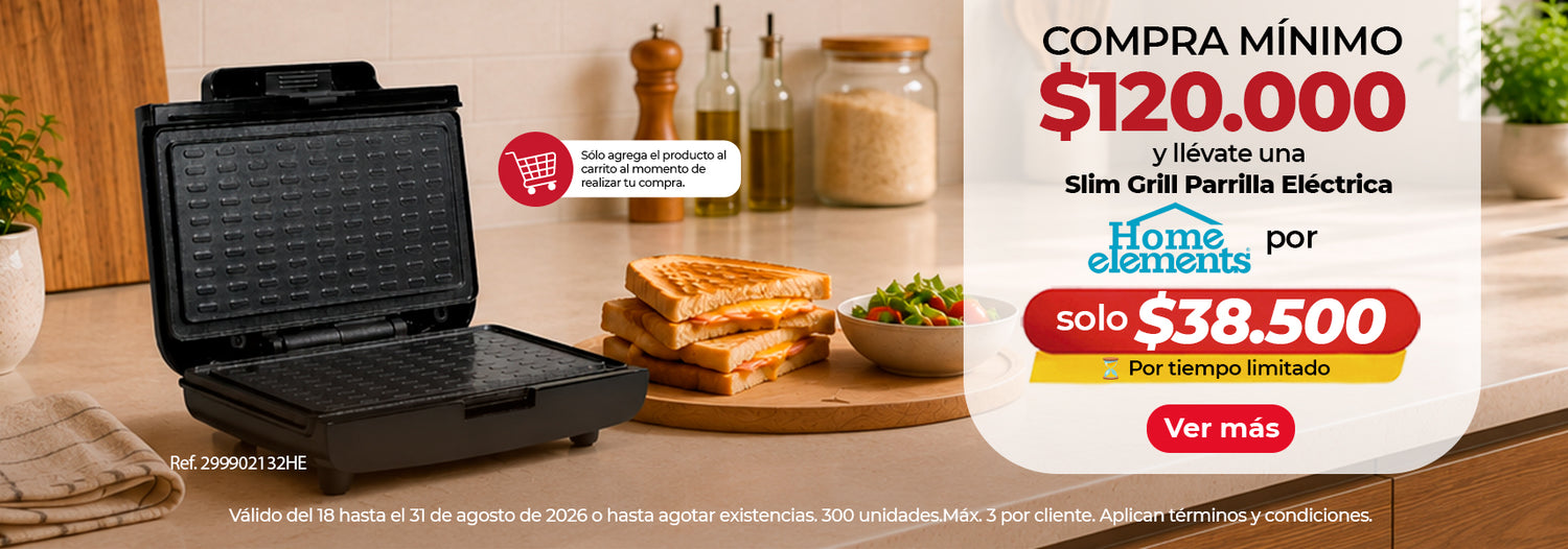 promocion-compra-minima-slim-grill-parrilla-electrica-home-elements-agosto-2026