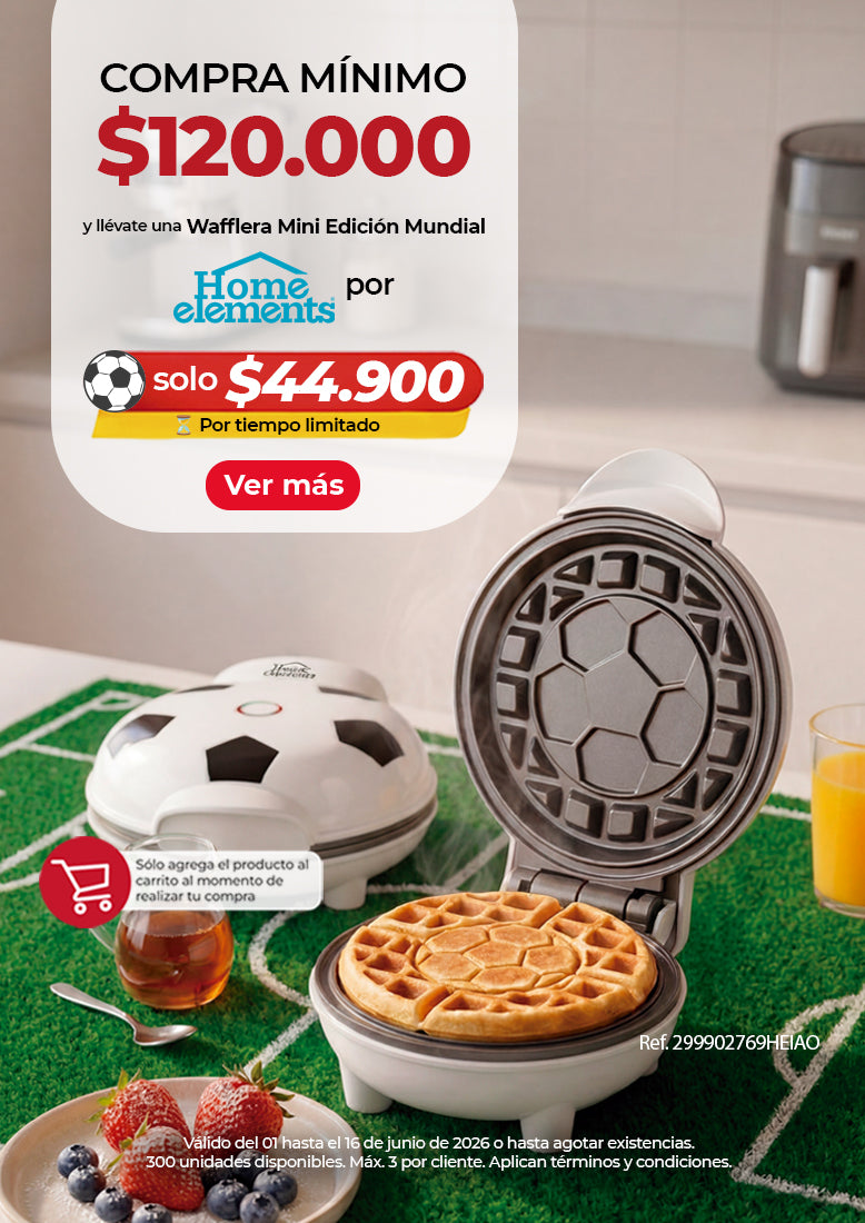 Wafflera mini Home Elements con diseño de balón de fútbol en promoción especial de Almacenes La 13