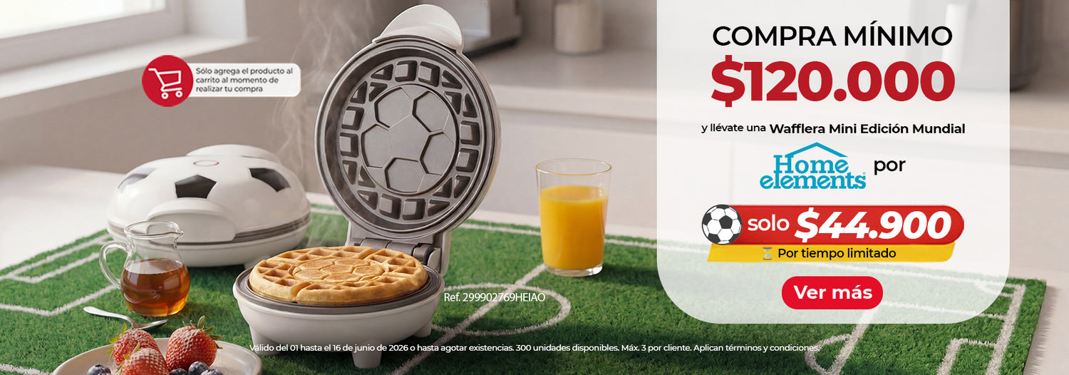Promoción wafflera mini edición mundial Home Elements por compra mínima en Almacenes La 13