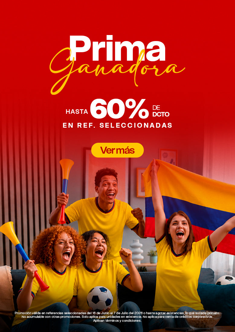 Descuentos de mitad de año por pago de prima en Almacenes La 13, ofertas hasta 60 por ciento en cocina y organización con hinchas de la Selección Colombia.