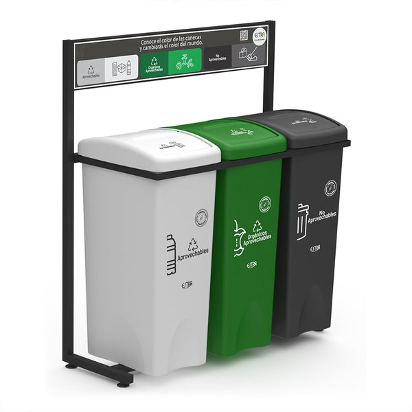 Punto Ecológico X 3 Papeleras 53 Litros Material Reciclado / Estra