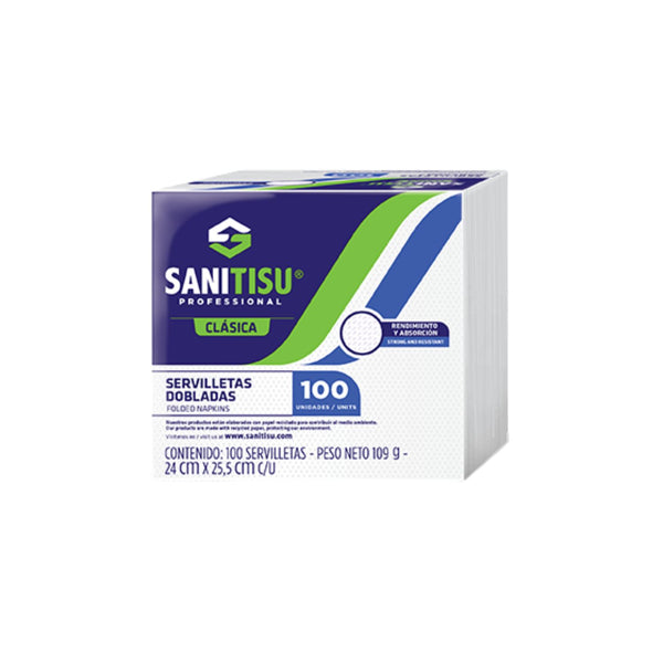 Servilleta Doblada x 100 unds Blanco / Sanitisu Professional