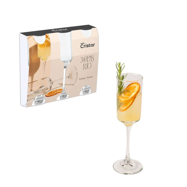Set x 3 Copas Champaña Rio 7.25 oz / Cristar
