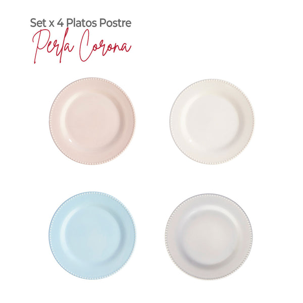 Set x 4 Platos Postre 20.1 cm Perla / Corona