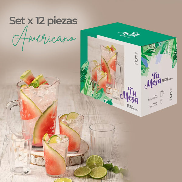 Set Jarra + 4 Vasos Americano / Cristar