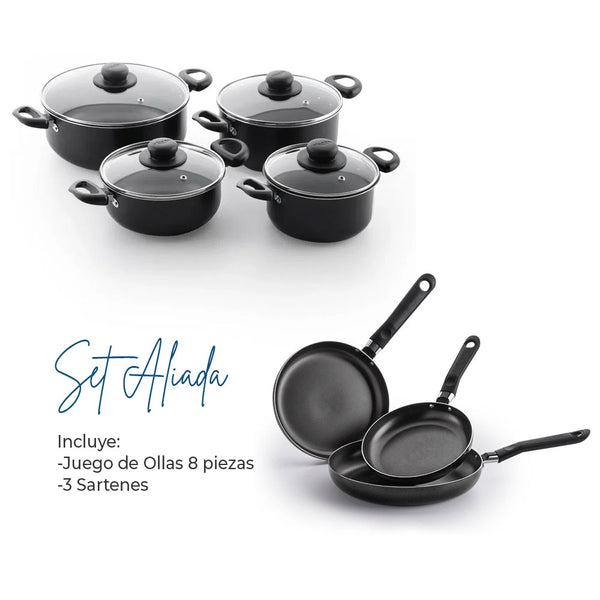 Set Aliada: Juego de Ollas + 3 Sartenes / Universal