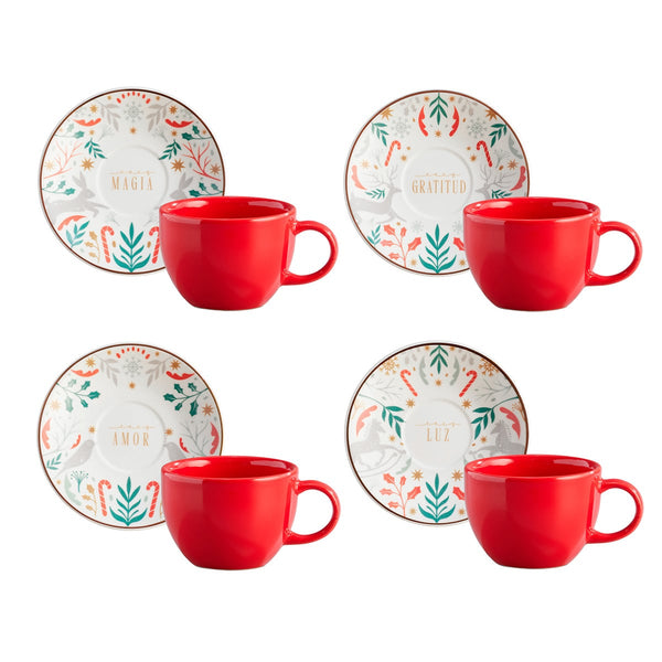 Set de Té Navidad Lucero 4 Puestos 8 Piezas / Corona