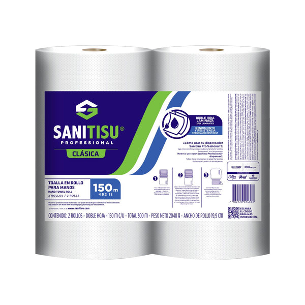 Toalla de Manos x 2 Rollos Blanco / Sanitisu Professional