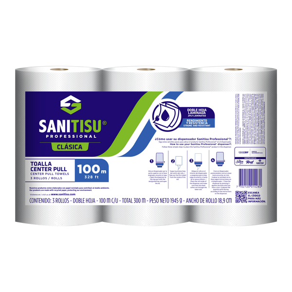 Toalla de Manos x 3 Rollos Blanco / Sanitisu Professional