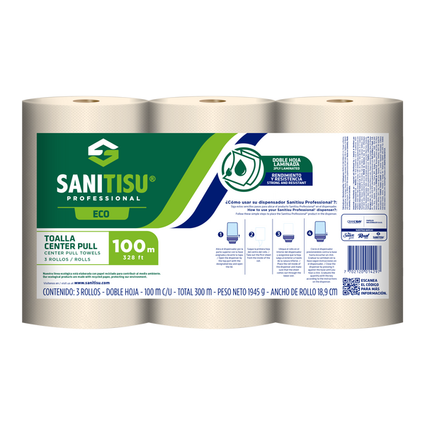 Toalla de Manos x 3 Rollos Natural / Sanitisu Professional