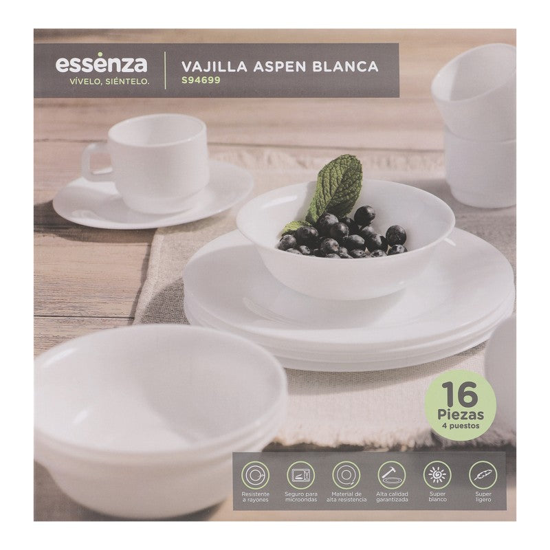 Vajilla Essenza Aspenn 4 puestos 16 piezas / Stilotex – Almacenes La 13