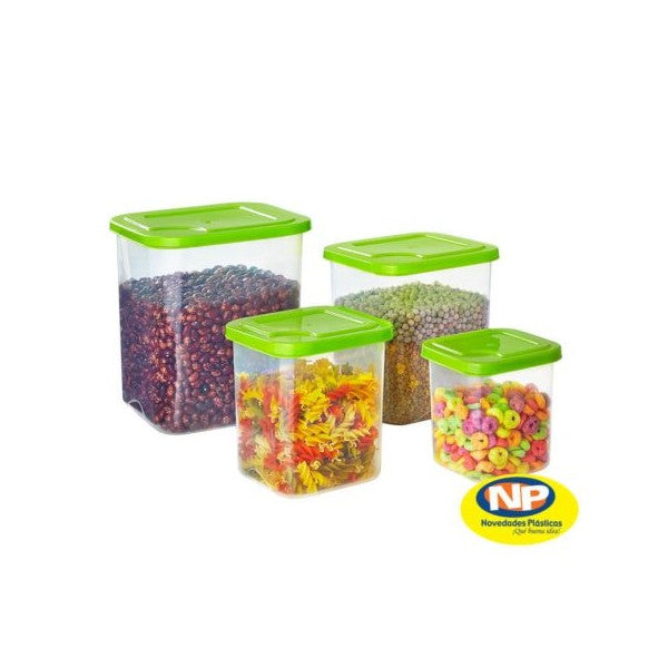 Set x 4 Tarros Cuadrados Despensa / Novedades Plásticas
