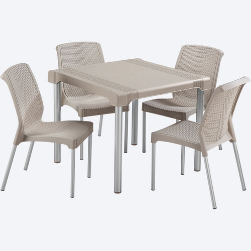 Combo Shia: Mesa + 4 Sillas Taupe sin Brazo / Rimax