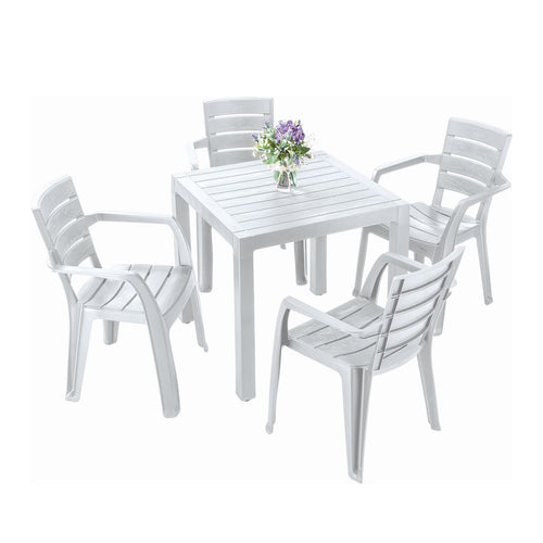 Combo Barú: Mesa + 4 Sillas con Brazos Gris Hielo / Rimax