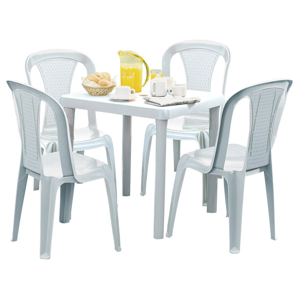 Combo Mesa Caribe + 4 Sillas Samba sin Brazos Blanco  Rimax
