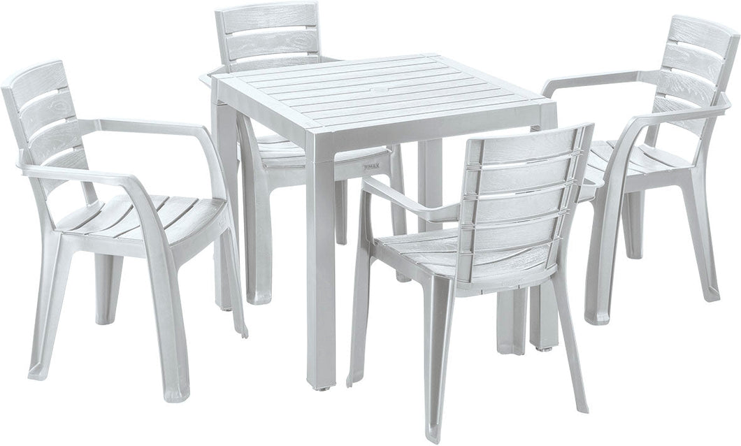 Combo Barú: Mesa + 4 Sillas con Brazos Gris Hielo / Rimax