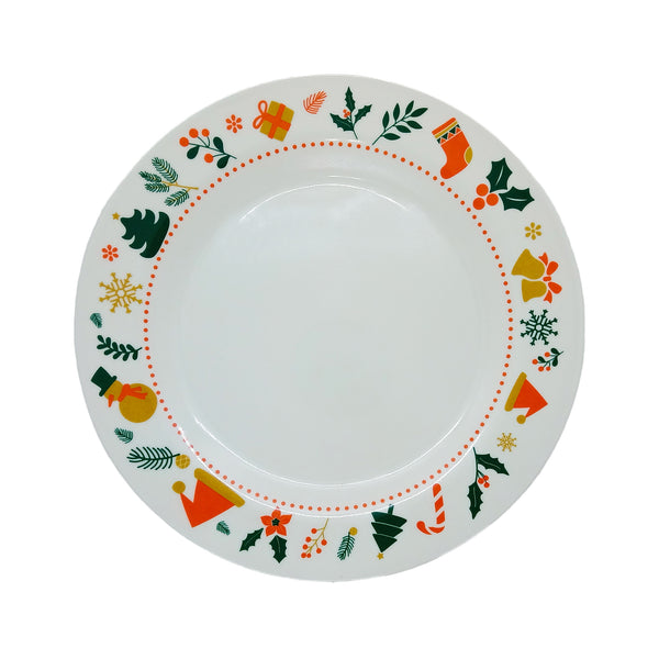 Plato Pando 25 cm en Melamina Diseño Navideño Blanco / Sabana